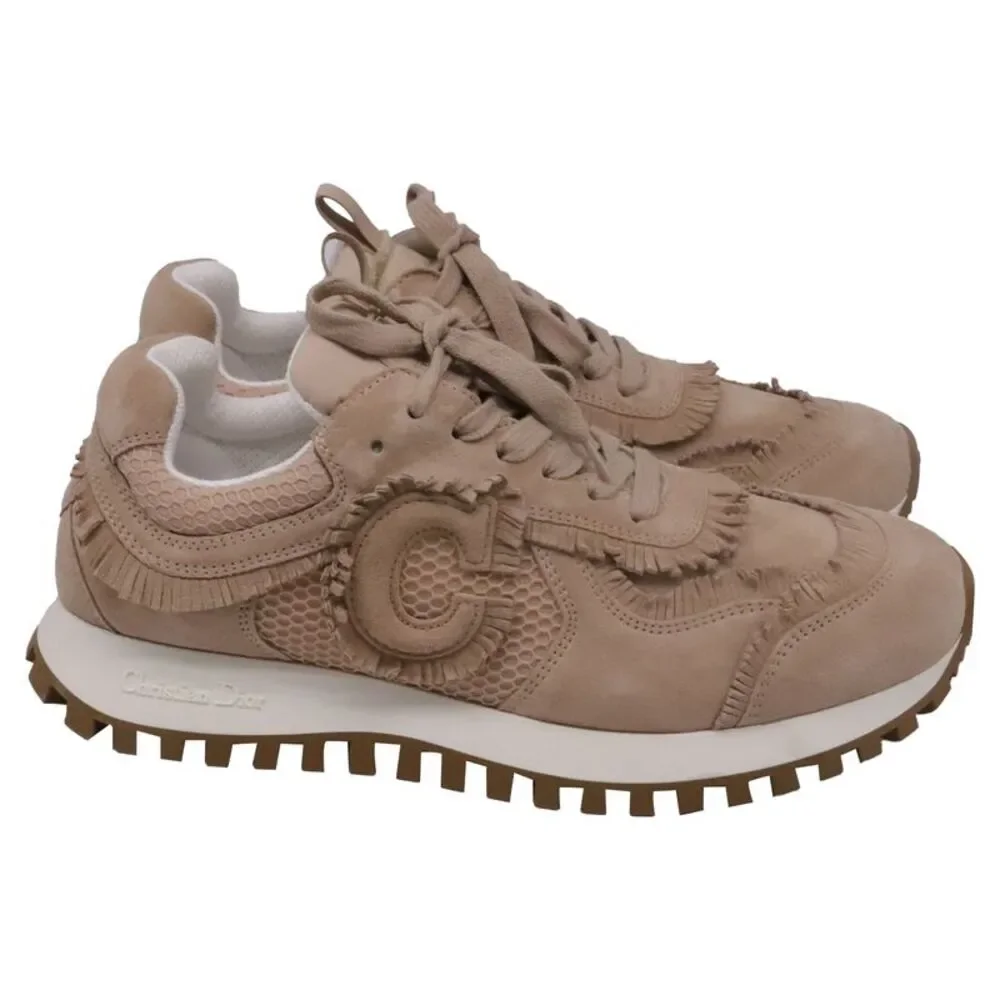 Dior C'est Fringe Sneakers in Beige Suede